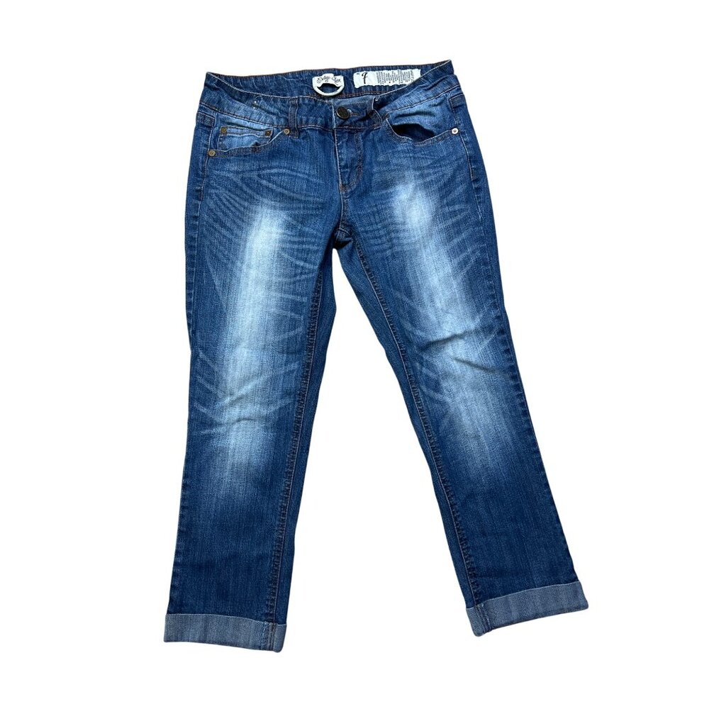 Indigo Rein Womens Cuffed Straight Leg Blue Jeans Sz 7/8 Cotton/Spandex Denim